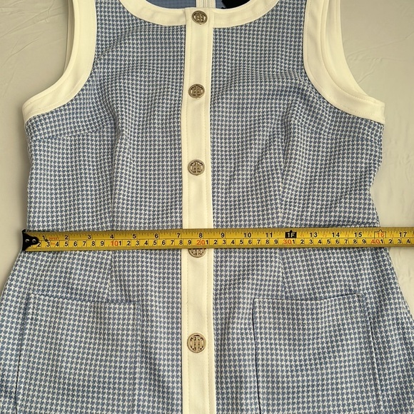 Tommy Hilfiger blue and white check print stretch sheath dress with logo buttons - Picture 8 of 10